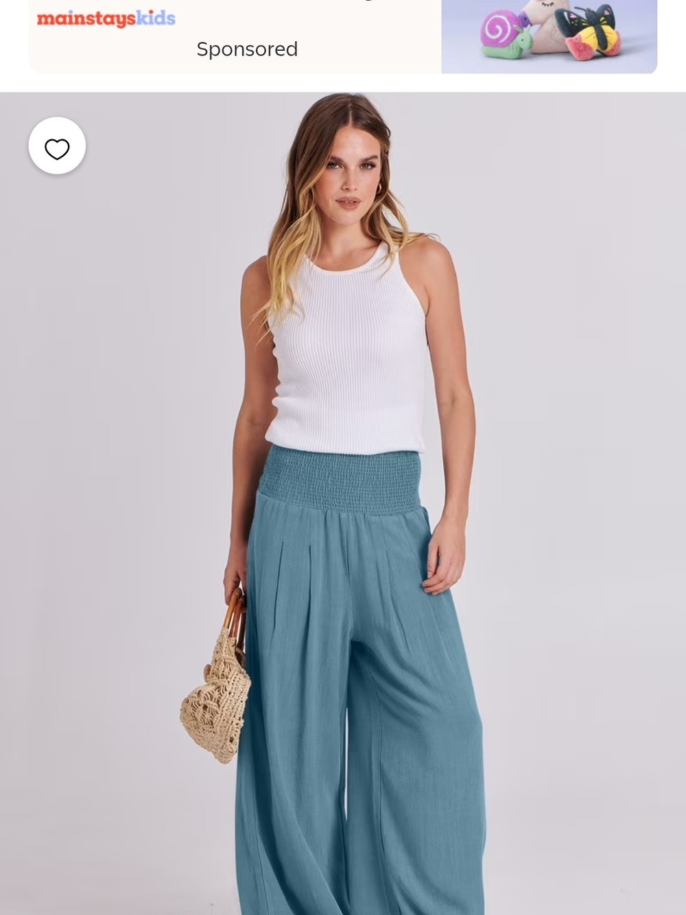 High-Waist Wide Leg Women's Pants in Dusty Blue - Picture 5 of 7